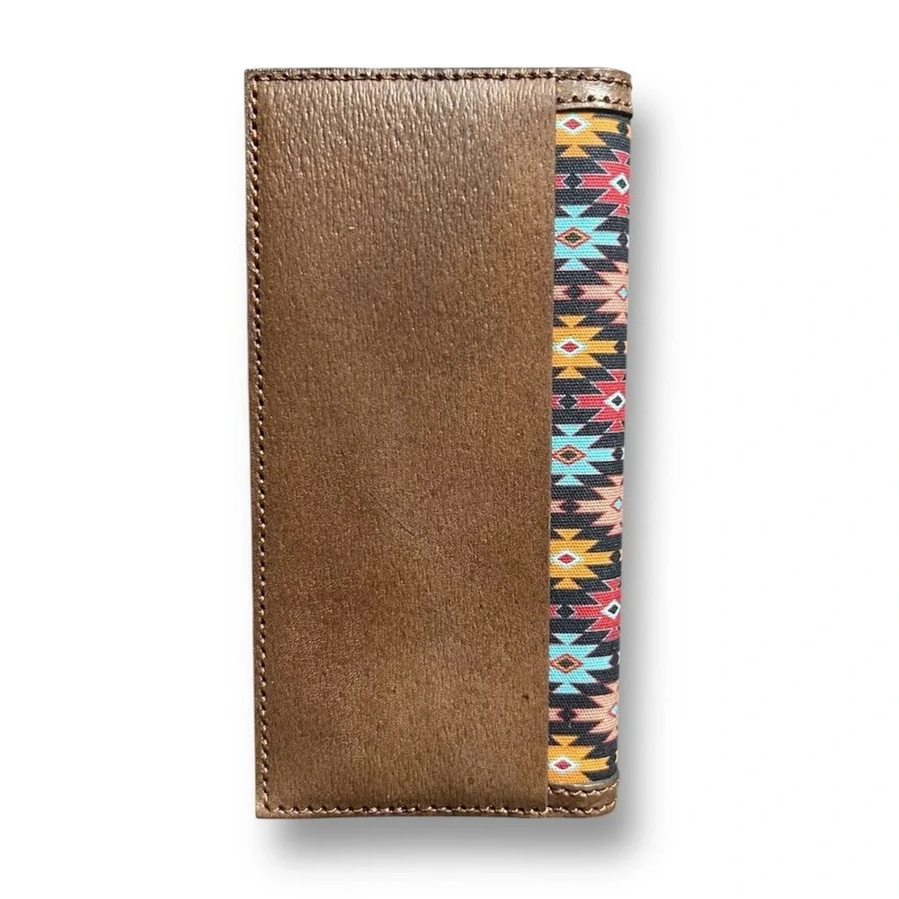 New Red Dirt Hat Co Brown Aztec Rodeo Bifold Slim Wallet Genuine Leather Western